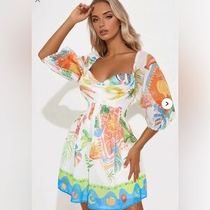 Fashion Nova Orange Red Puff Sleeve Sundress